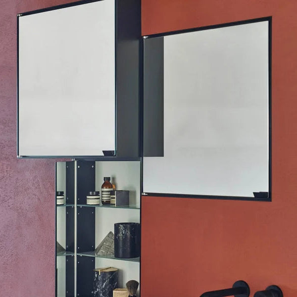 Agape 4x4 Specchio Quadrato Nero con Contenitore