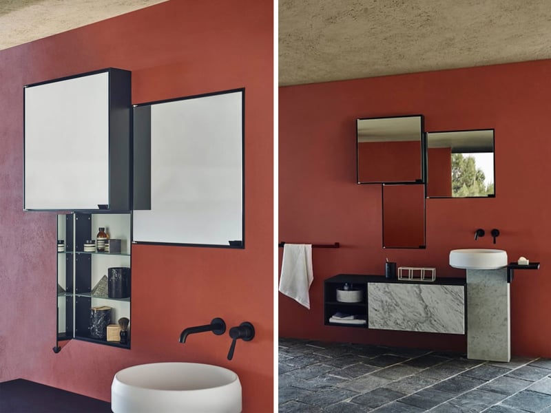 Agape 4x4 Specchio Rettangolare Nero con Contenitore