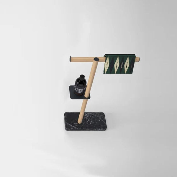 Agape Dot Line – Porta Salviette con Porta Sapone da Terra - Rovere Naturale - Marmo Nero Marquinia