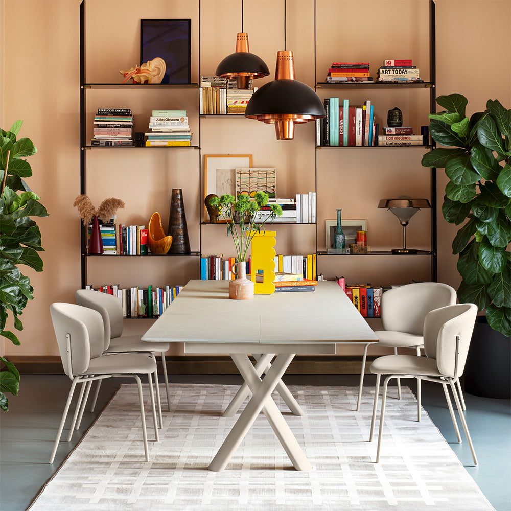 Master – Tavolo allungabile con piano in ceramica traslante e prolunga pieghevole in melaminico