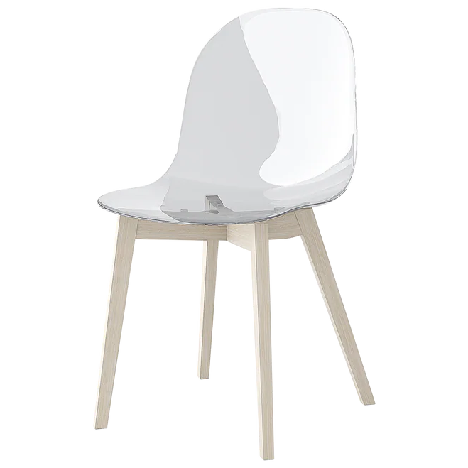 Sedia ACADEMY – Seduta in Policarbonato Trasparente e Fusto in Legno Massello