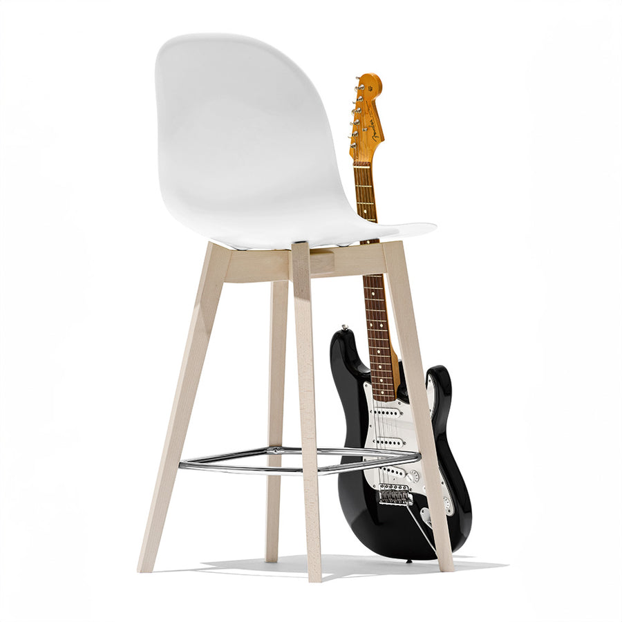 Sgabello ACADEMY in Legno con Poggiapiedi Cromato