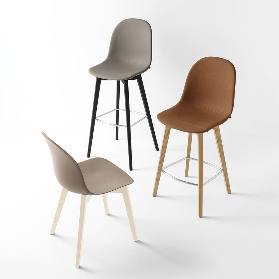 Sgabello ACADEMY in Legno con Poggiapiedi Cromato