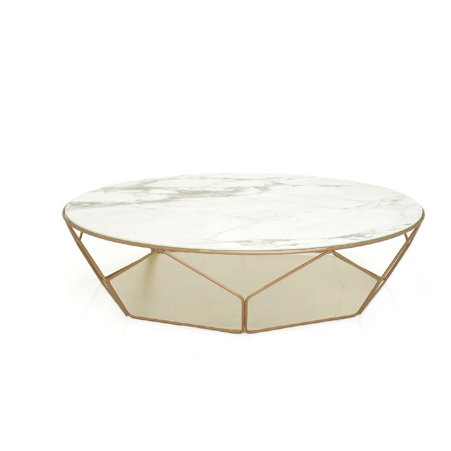 Bonaldo Arbor Tavolino - Ø117 x H. 27 cm / Ottone opaco / Ceramica Calacatta macchia vecchia Finitura Seta