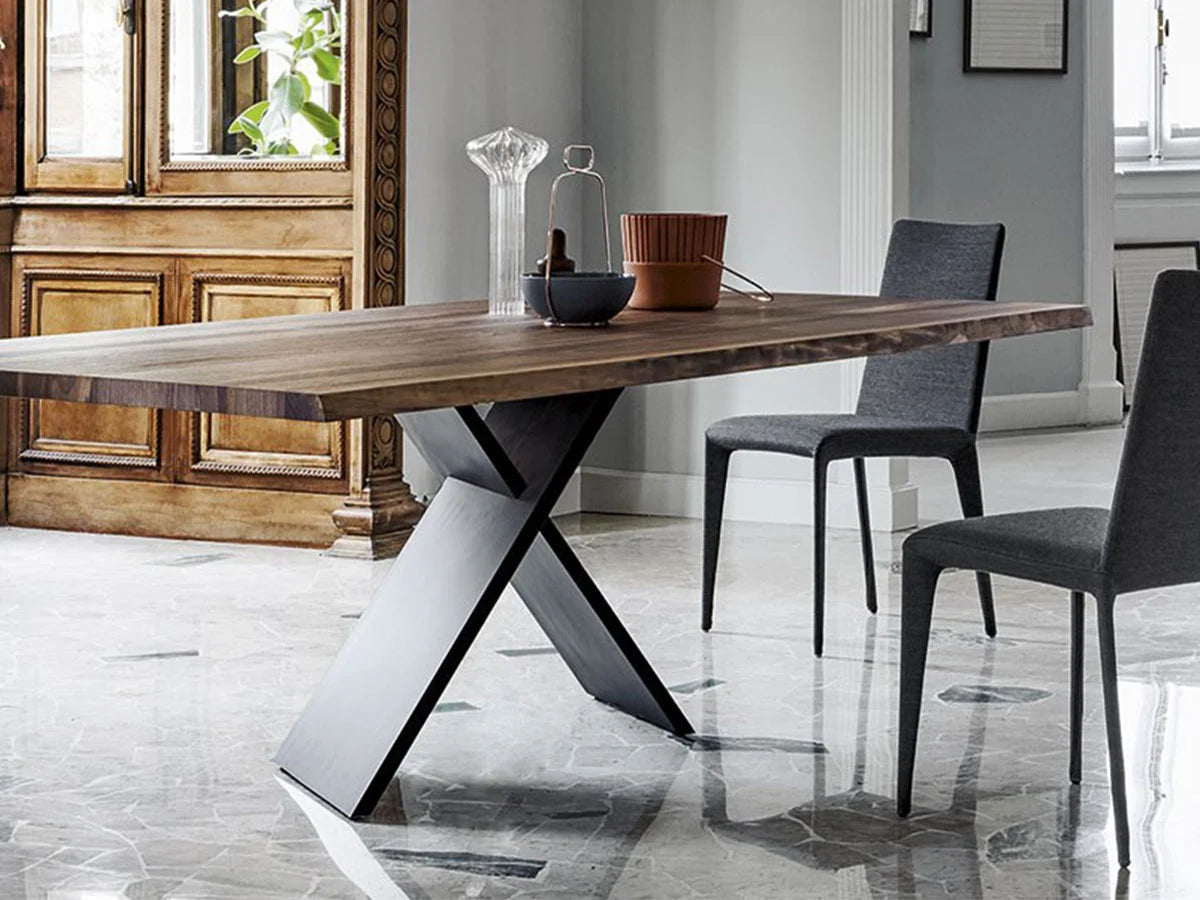 Bonaldo AX Tavolo Fisso - L. 220 cm - Bordi Naturali / Base Piombo / Top Noce Americano