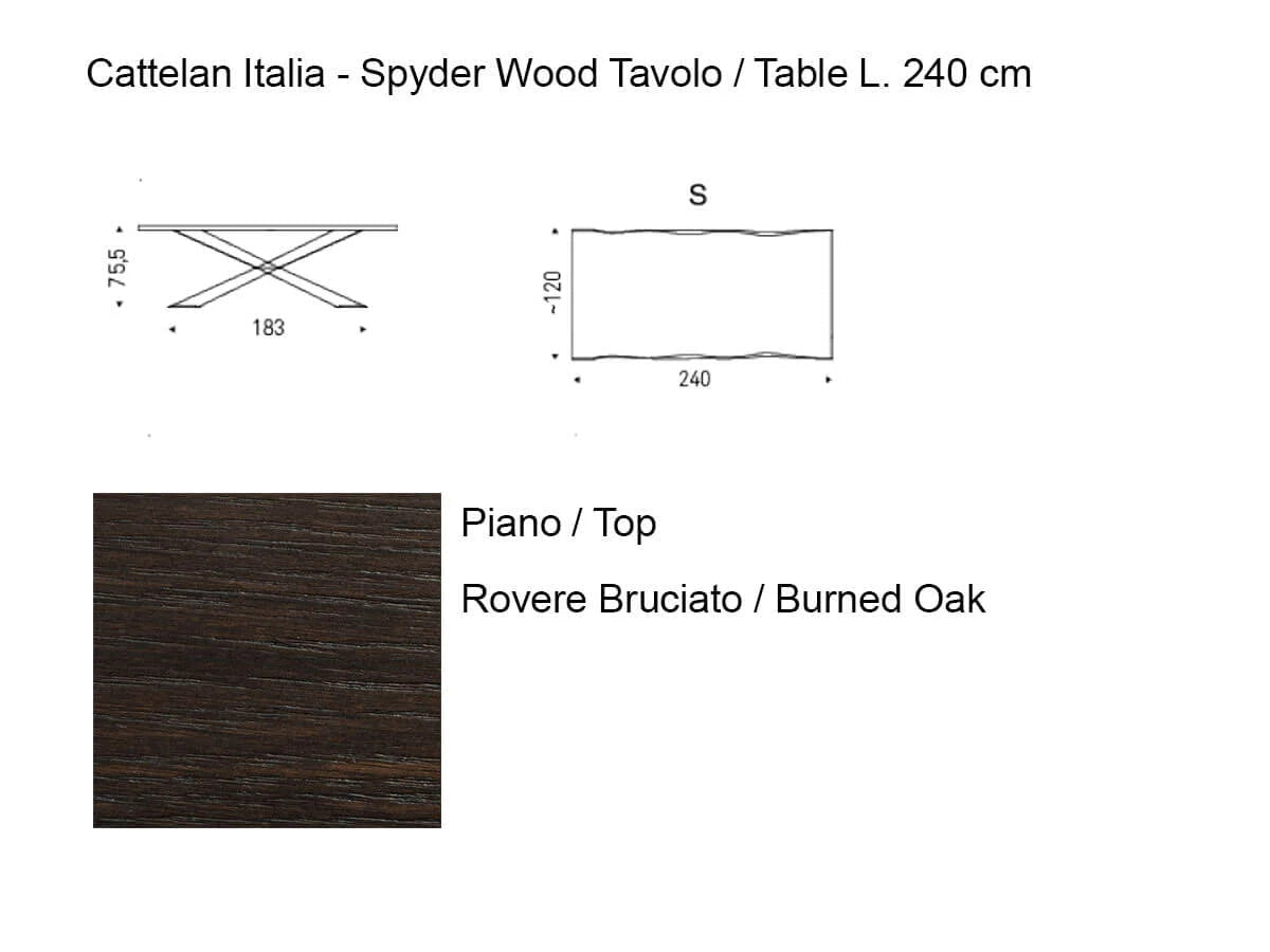 Cattelan Italia Spyder Wood Tavolo L. 240 - Rovere Bruciato/Base Grafite | Il mio negozio