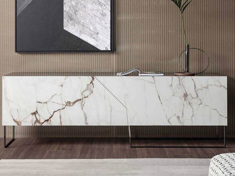 Bonaldo Doppler K Madia Bassa - Base Antracite / Struttura Laccata Nero Opaco / Ante Ceramica Calacatta Macchia Vecchia