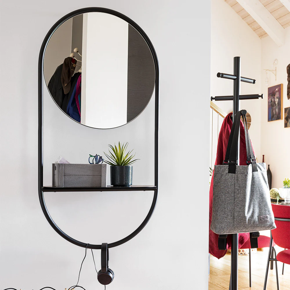 Specchio da Ingresso – Con Struttura in Tubo Metallico e Mensola Porta Oggetti