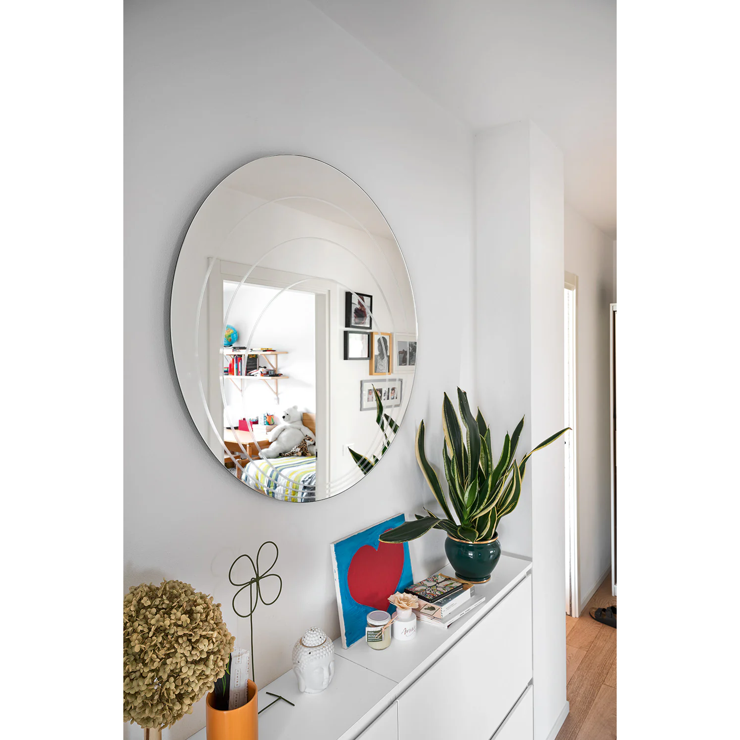 Specchio Rotondo LUNE – Decoro a Cerchi Concentrici, Base Fumé