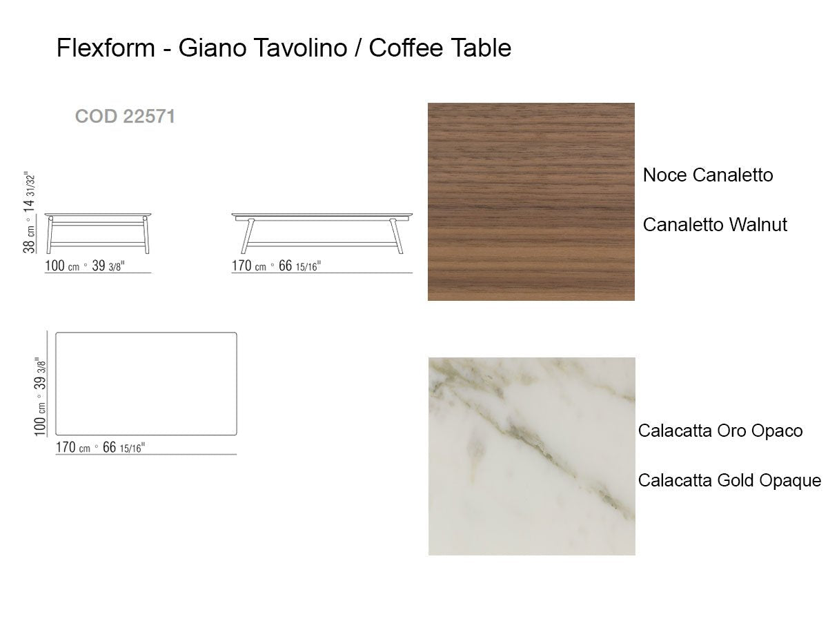 Flexform Giano Tavolino 170 - Noce Canaletto / Calacatta Oro Opaco