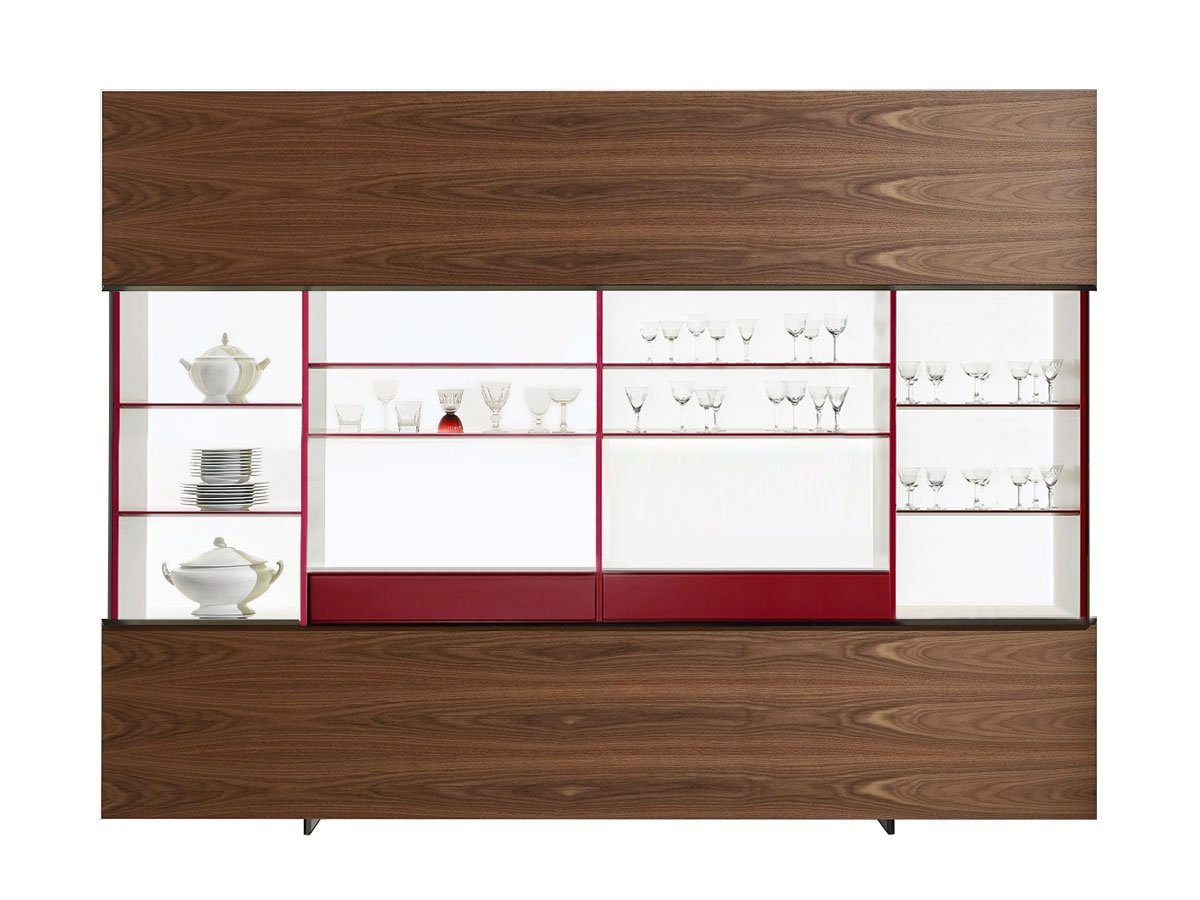Porro Gallery Madia - Noce Canaletto / Laccato L74 Rosso Cina
