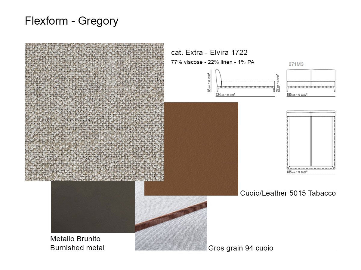 Flexform Gregory Letto180x200 cm - Tessuto cat. Extra Elvira 1722 / Brunito | Il mio negozio