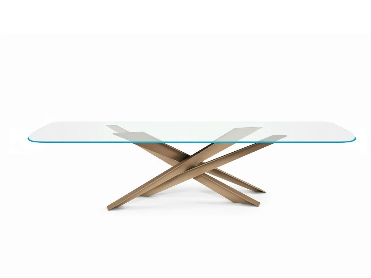 Cattelan Italia Lancer Keramik Tavolo - 240x120 Cristallo Extrachiaro Trasparente Bisellato / B ronzo Spazzolato | Il mio negozio