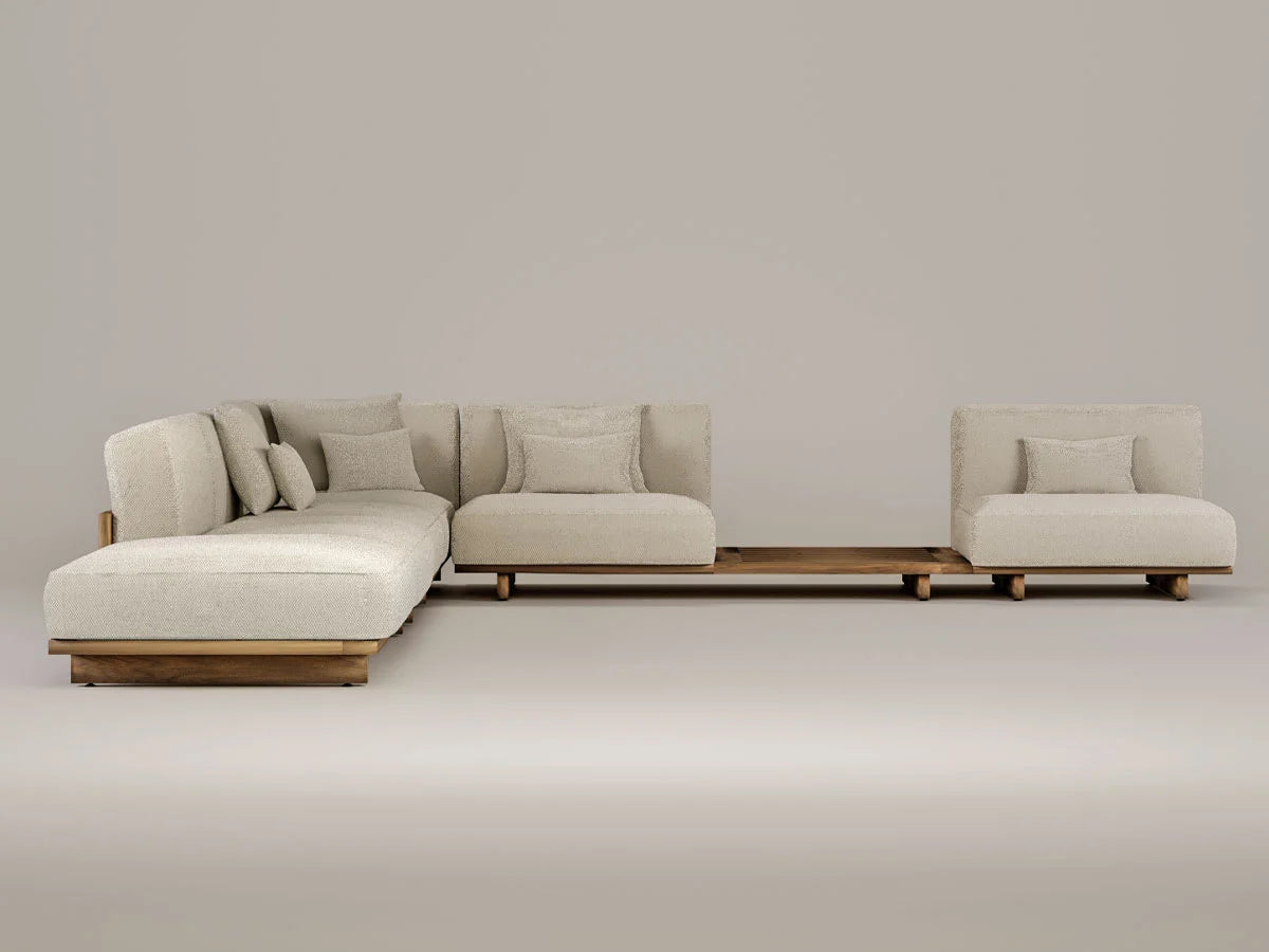 Talenti Argo Wood Composizione Divano - Teak Naturale / Tessuto Bianco Beige